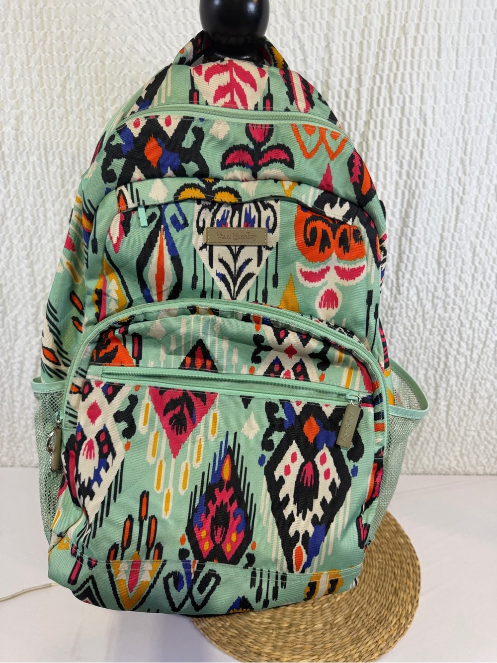 Vera Bradley Mint Ikat Pattern Backpack with Multicolor Accents